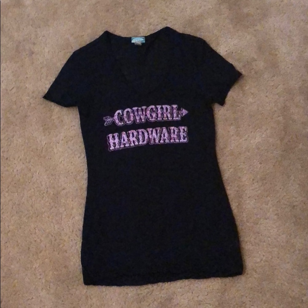 Pink and Black Cowgirl Hardware V-neck